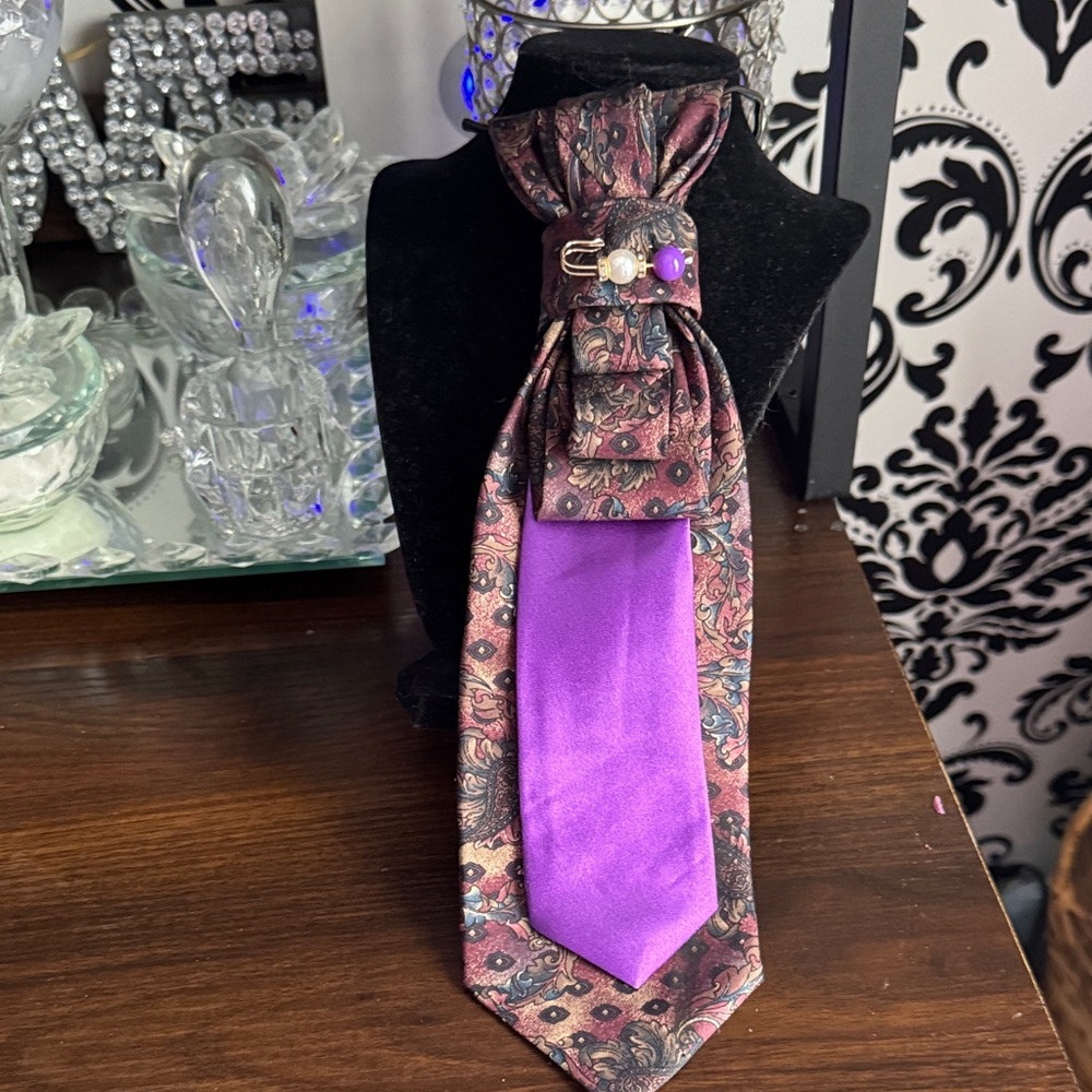 Purple and Paisley Necktie with Brooch